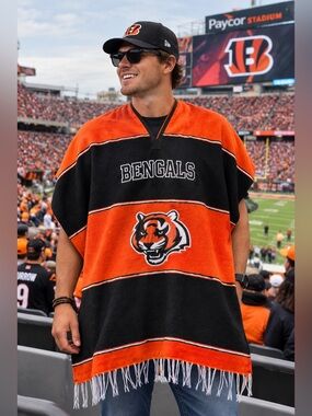 NFL Poncho Blanket Cincinnati Bengals Acrylic Cotton Made in Mexico